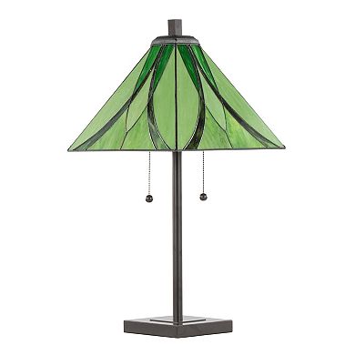 Loheer Art Glass Table Lamp with Metal Base and Dual Pull Chains