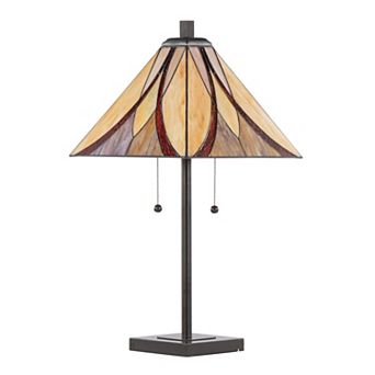 Loheer Art Glass Table Lamp with Metal Base and Dual Pull Chains