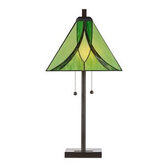Loheer Art Glass Table Lamp with Metal Base and Dual Pull Chains
