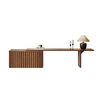 63''-86'' Extendable Mid-Century Brown Wood TV Stand, Media Console with 2 Cabinets