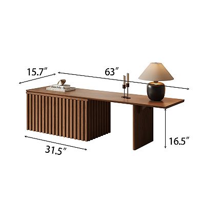 63''-86'' Extendable Mid-Century Brown Wood TV Stand, Media Console with 2 Cabinets