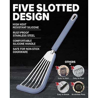 2-Pack Fish Spatula Turner Heat-Resistant, Thin Slotted Silicone Edge