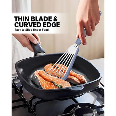 2-Pack Fish Spatula Turner Heat-Resistant, Thin Slotted Silicone Edge