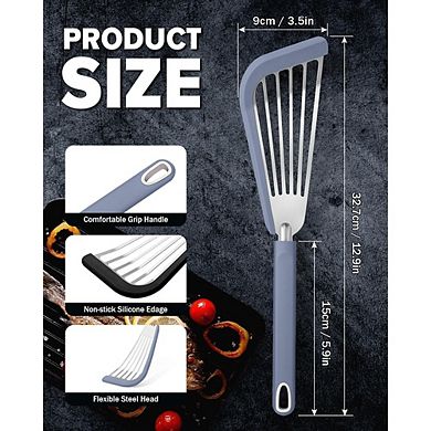 2-Pack Fish Spatula Turner Heat-Resistant, Thin Slotted Silicone Edge