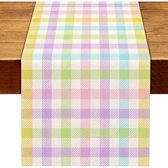Linen Buffalo Plaid Easter Table Runner with Rustic Farmhouse Spring Design