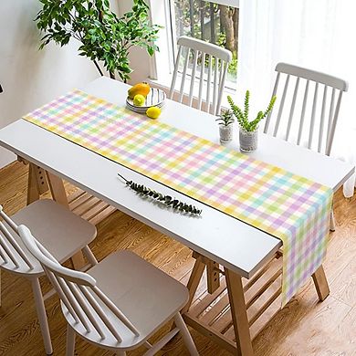 Linen Buffalo Plaid Easter Table Runner with Rustic Farmhouse Spring Design