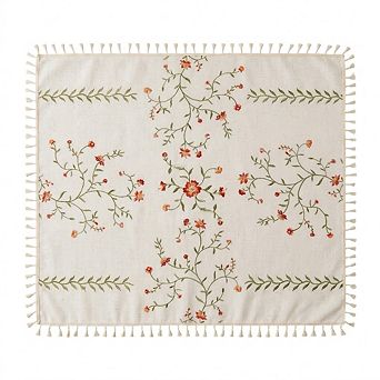 Spring Floral Cotton Linen Tablecloth, Waterproof, Wrinkle-Free, Tassel Trim