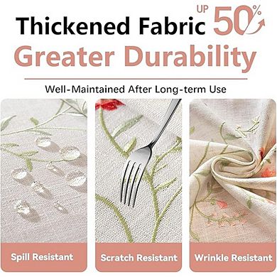 Spring Floral Cotton Linen Tablecloth, Waterproof, Wrinkle-Free, Tassel Trim