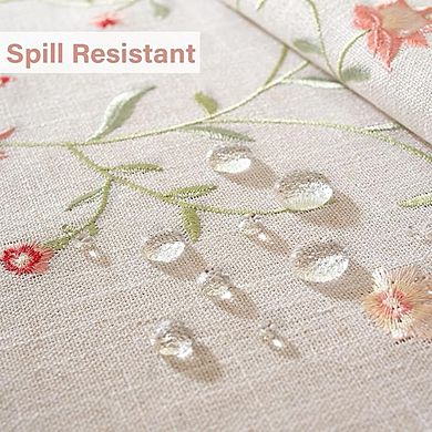 Spring Floral Cotton Linen Tablecloth, Waterproof, Wrinkle-Free, Tassel Trim
