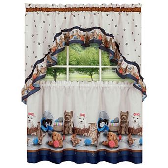 Goodgram Adorable Puppies and Kittens Kitchen Curtain Tier and Swag Set