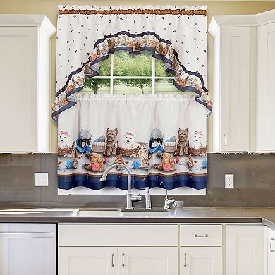 Goodgram Adorable Puppies and Kittens Kitchen Curtain Tier and Swag Set