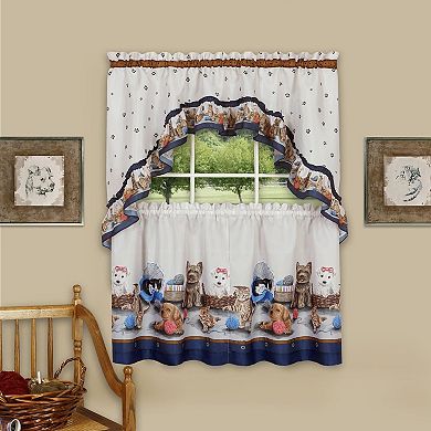 Goodgram Adorable Puppies and Kittens Kitchen Curtain Tier and Swag Set