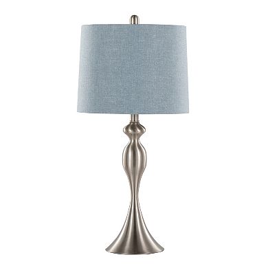 Loheer 27" Contemporary Metal Table Lamp Set with Textured Linen Shade