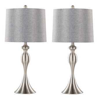 Loheer 27" Contemporary Metal Table Lamp Set with Textured Linen Shade