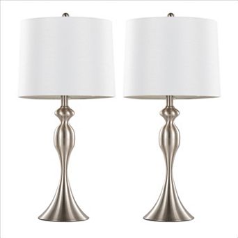 Loheer 27" Contemporary Metal Table Lamp Set with Textured Linen Shade