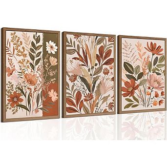 Boho Floral Canvas Wall Art, Vintage Botanical Flower Prints, Nature Decor