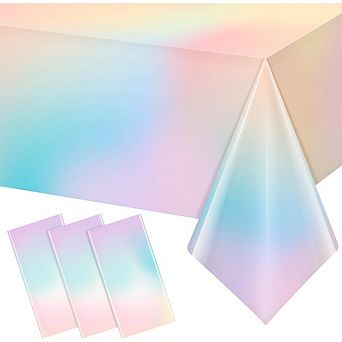 Pastel Rainbow Tablecloths, disposable plastic covers, waterproof 3 pack