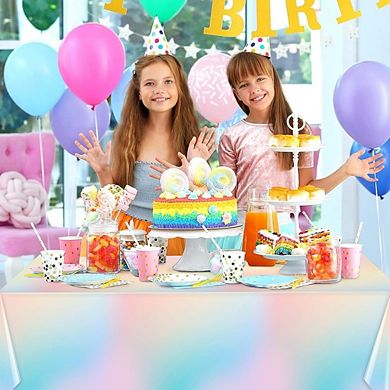 Pastel Rainbow Tablecloths, disposable plastic covers, waterproof 3 pack