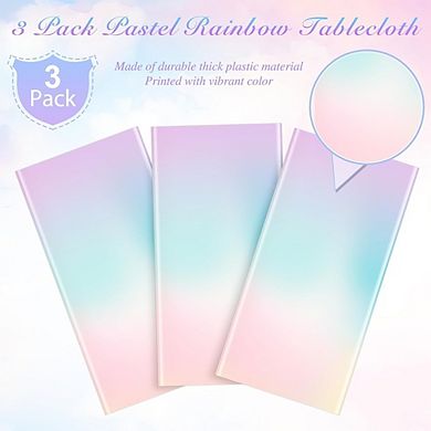 Pastel Rainbow Tablecloths, disposable plastic covers, waterproof 3 pack