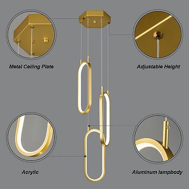 3-Rings Oval LED Chandelier, Modern Pendant Light for Kitchen Island Dining Room