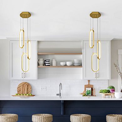 3-Rings Oval LED Chandelier, Modern Pendant Light for Kitchen Island Dining Room