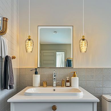ZLAIQB 1-Light Gold Finish Amber Hammered Glass Modern Pendant Mount 5.9in Ceiling Light