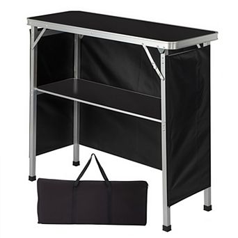 Portable Folding Bar Table with Shelf and Carrying Bag