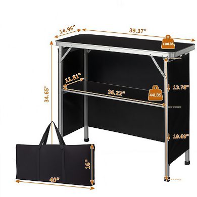 Portable Folding Bar Table with Shelf and Carrying Bag