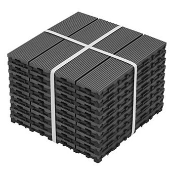 Loheer 9 pc H Style WPC Interlocking Deck Tiles,Waterproof DIY Patio Floor Tiles