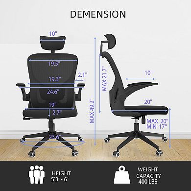 Loheer High Back Ergonomic Mesh Office Chair with Adjustable Headrest, Lumbar Support
