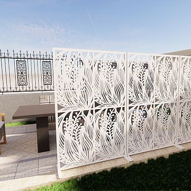 Metal Privacy Screen Freestanding Outdoor Indoor Divider Decorative Leaf Panel