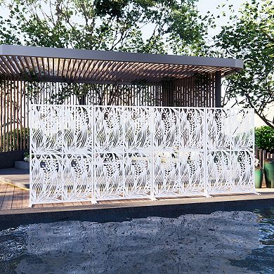 Metal Privacy Screen Freestanding Outdoor Indoor Divider Decorative Leaf Panel