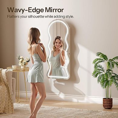 Lockable Wall/Door Mounted LED Mirror Jewelry Cabinet