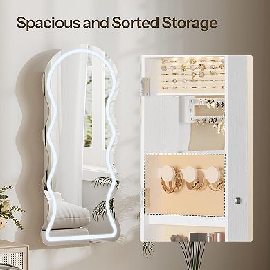 Lockable Wall/Door Mounted LED Mirror Jewelry Cabinet