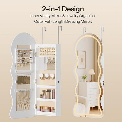 Lockable Wall/Door Mounted LED Mirror Jewelry Cabinet