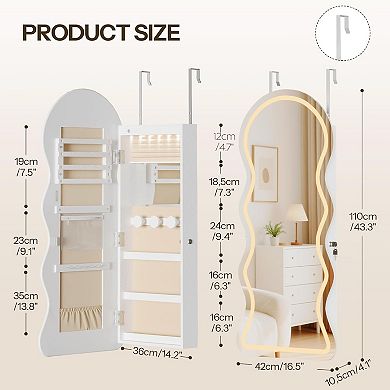 Lockable Wall/Door Mounted LED Mirror Jewelry Cabinet