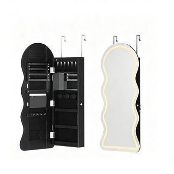 Lockable Wall/Door Mounted LED Mirror Jewelry Cabinet