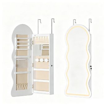 Lockable Wall/Door Mounted LED Mirror Jewelry Cabinet
