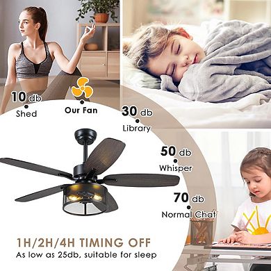 Caged Ceiling Fan with Light Farmhouse Vintage Flush Mount Fandelier Remote DC Motor