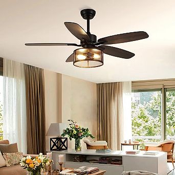 Caged Ceiling Fan with Light Farmhouse Vintage Flush Mount Fandelier Remote DC Motor