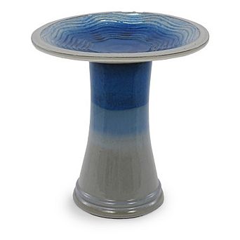 Loheer Ceramic Bird Bath Decorative Gradient Glaze Pedestal for Garden and Outdoor Oasis