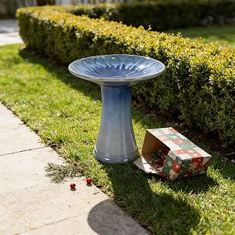 Loheer Ceramic Bird Bath Decorative Gradient Glaze Pedestal for Garden and Outdoor Oasis