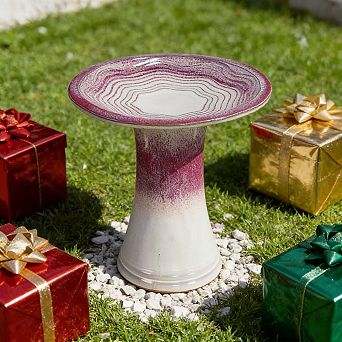 Loheer Ceramic Bird Bath Decorative Gradient Glaze Pedestal for Garden and Outdoor Oasis