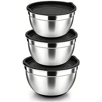 3 pc Stainless Steel Mixing Bowls with Lids Rust-Resistant & Dishwasher Safe