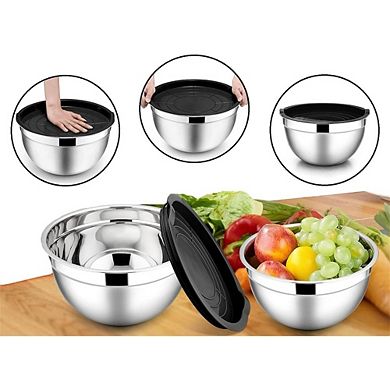 3 Piece Stainless Steel Mixing Bowls with Lids Rust-Resistant & Dishwasher Safe