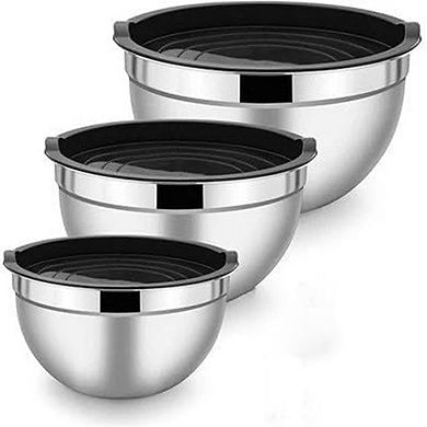 3 Piece Stainless Steel Mixing Bowls with Lids Rust-Resistant & Dishwasher Safe