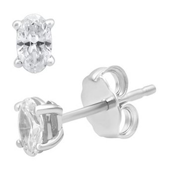 Diamond Essentials Sterling Silver 1/2 Carat T.W. Oval Cut Lab Grown Diamond Stud Earrings