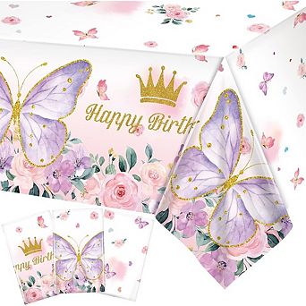 Butterfly Birthday Tablecloths, disposable plastic table covers, 3 pack