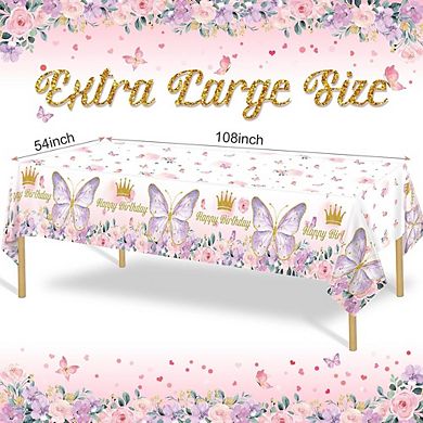 Butterfly Birthday Tablecloths, disposable plastic table covers, 3 pack