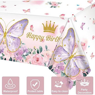 Butterfly Birthday Tablecloths, disposable plastic table covers, 3 pack